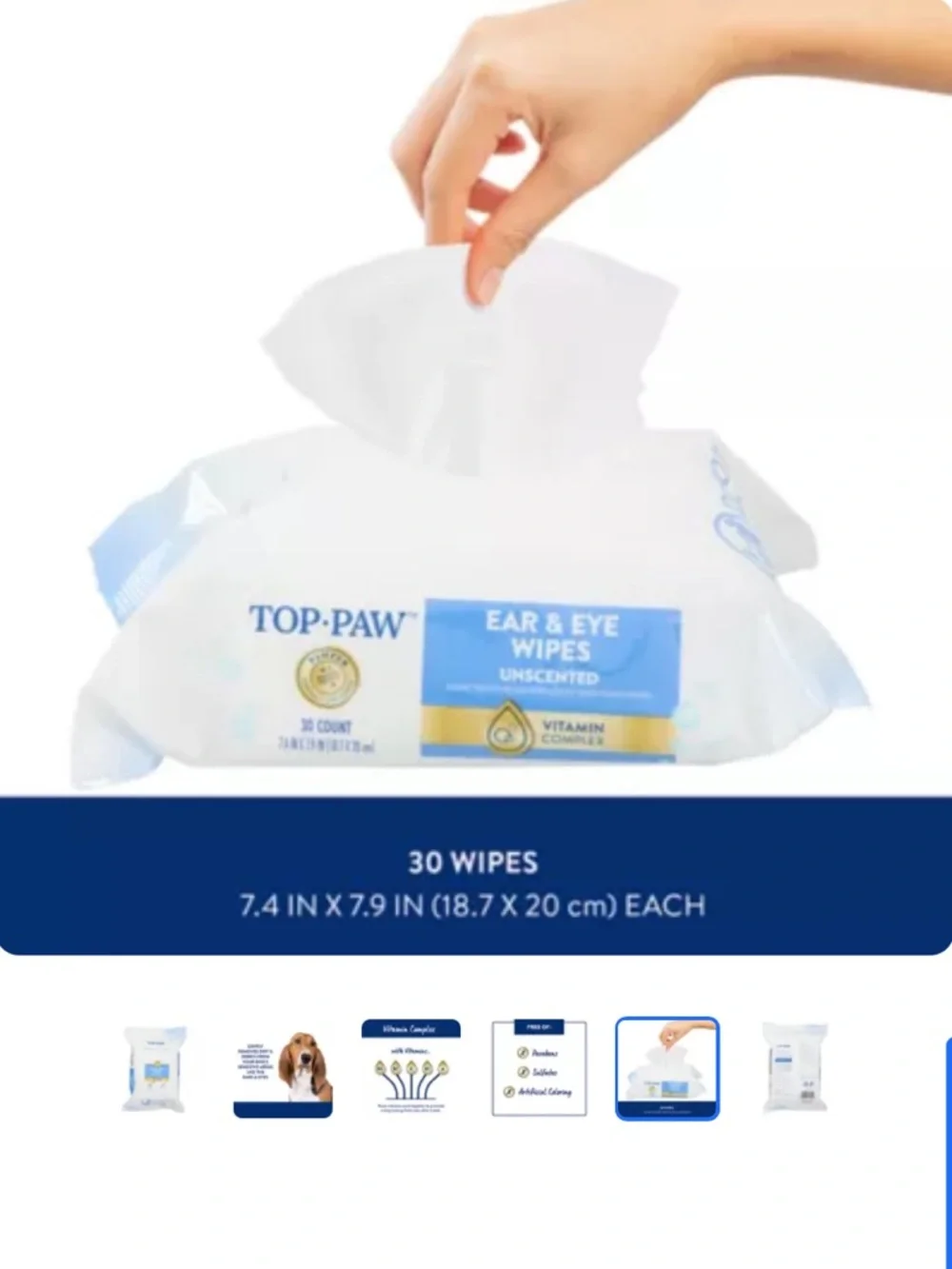 Top Paw Ear & Eye Wipes - Blue, White, Yellow